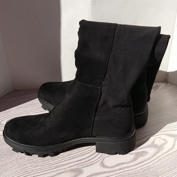 Unisa Black Tall Knee Faux Suede Boots Slip-On Elastic Stretch Back Sz 8M - Picture 7 of 16